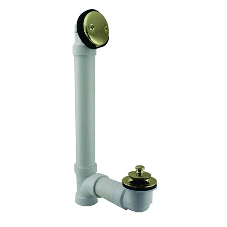 Westbrass Sch. 40 PVC Bathtub Assembly with Twist & Close Drain and Two-Hole Overflow, Polished Brass D4942-01